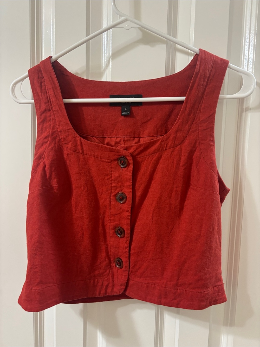 Gap Womens Red Button-Front Linen Blend Crop Tank Top